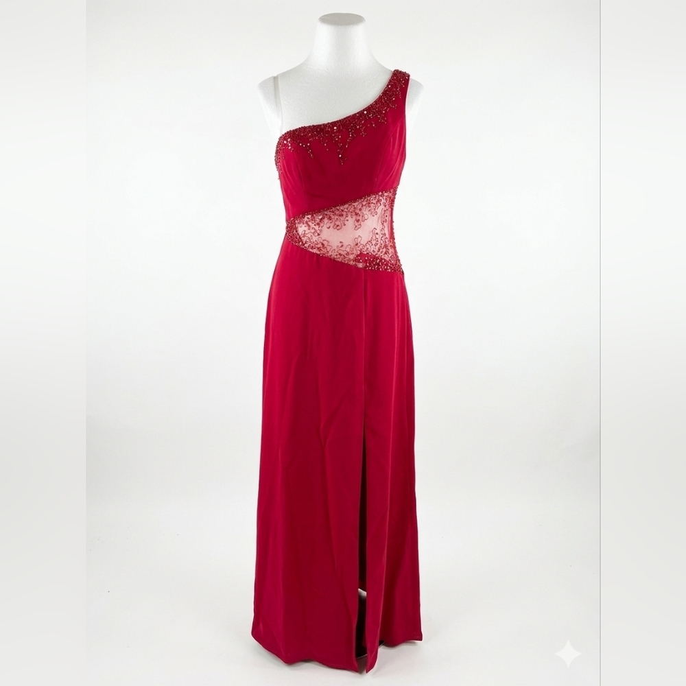 One-Shoulder Fuchsia Evening Gown with Beaded Waist